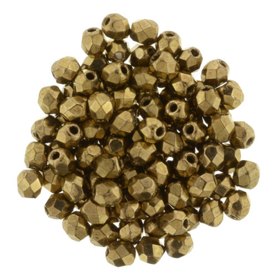 Czech Pressed Glass 3mm Faceted Round Bead - Bronze - Opaque Iridescent Finish