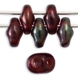 Czech SuperDuo Glass Seed Bead - Siam Ruby Vega - Transparent Iridescent Finish | 2 x 5mm 2 Hole SuperDuos