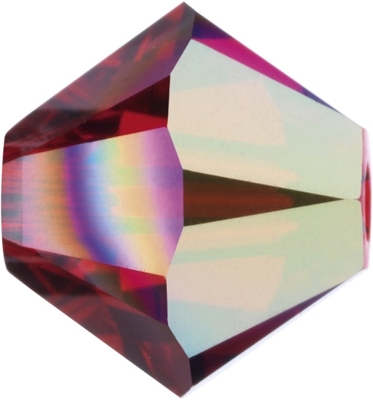 Swarovski Crystal 4mm Bicone Bead 5328 - Light Siam AB - Light Red - Transparent Iridescent Finish