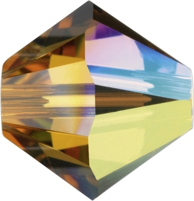 Swarovski Crystal 4mm Bicone Bead 5328 - Topaz AB - Gold - Transparent Iridescent Finish