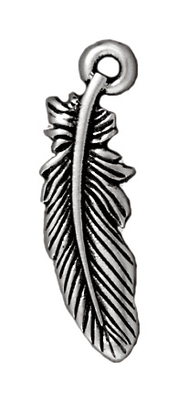 23mm Antique Silver Feather Charm | TierraCast Lead-free Pewter Base Metal Charms