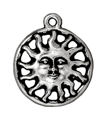 16mm Antique Silver Sun with Face Charm | TierraCast Lead-free Pewter Base Metal Charms