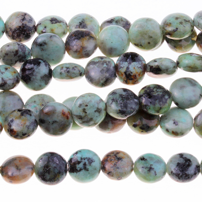 African Turquoise 8mm puffy coin blue green with spots | Gemstone Beads