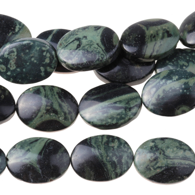 Kambaba Jasper 10 x 14mm oval dark green | Gemstone Beads