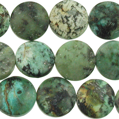 12mm Coin African Turquoise Matte Stone Bead - Blue Green with Spots | Natural Semiprecious Jasper Gemstone