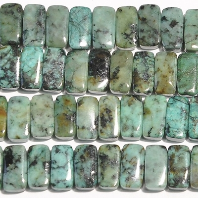 African Turquoise 5 x 10mm double drill rectangle blue green with spots | Gemstone Beads