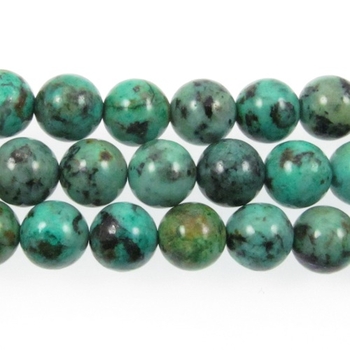 8mm Round African Turquoise Stone Bead - Blue Green with Spots | Natural Semiprecious Jasper Gemstone