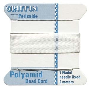 Size 4 White Griffin Nylon Bead Cord with Needle Attached - 2 Meters | Bead Stringing Materials