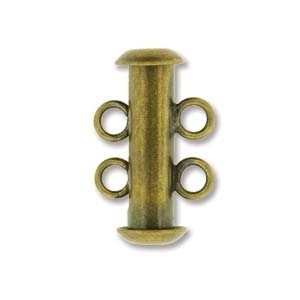 16mm 2 Strand Slider Clasp - Antique Brass Plate Finish | Base Metal Jewelry Clasps | Findings
