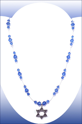 Hanukkah Blue Swarovski Crystal Illusion Necklace with Star of David Charm Pendant | Jewelry Project Kit Custom Kits