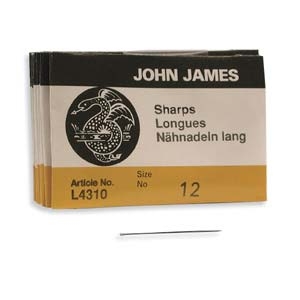 John James Size 12 Sharp Short Beading Needle - 25 pack