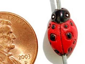 13 x 9mm Red Ladybug Hand-painted Clay Bead