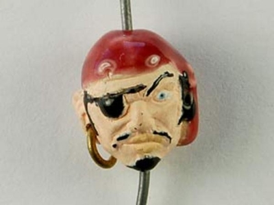 13 x 12mm Pirate with Earring Hand-painted Clay Bead | Natural Beads