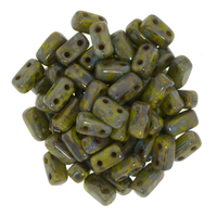Image Seed Beads CzechMate Brick 3 x 6mm olive opaque picasso