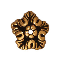 Image lead free pewter 10mm oak leaf bead cap antique gold