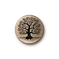 Image lead free pewter 15.82mm Tree of Life button antique brass