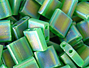 Image Seed Beads Miyuki tila 5x5x1.9 mm green ab transparent iridescent matte