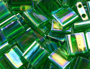 Image Seed Beads Miyuki tila 5x5x1.9 mm green ab transparent iridescent